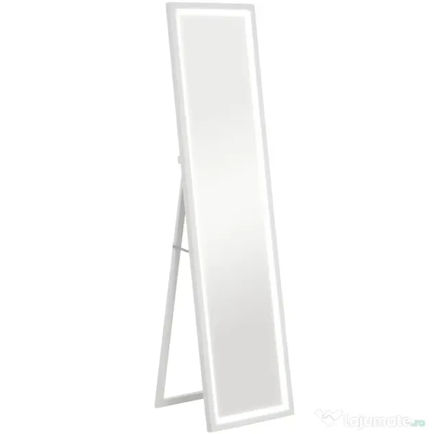 HOMCOM Oglindă iluminată cu lumini LED reglabile și buton tactil, din sticlă și MDF, 40x5x160 cm, albă