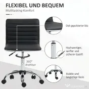 HOMCOM Scaun Ergonomic de Birou din Piele Ecologică cu Înălțime Reglabilă, Șezut Rotativ și 5 Rotile, 48x52x90 cm, Negru | Aosom Romania 