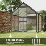 Outsunny Sera Walk-In Aluminiu & Policarbonat – Ventilatie si Jgheab | Aosom Romania 
