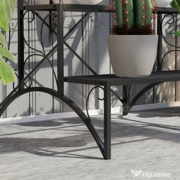 Outsunny Etajeră-suport pentru plante, cu 3 niveluri, în formă de scară, pentru interior și exterior, din metal, 60x60x60 cm, negru