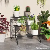Outsunny Raft pentru Plante cu 3 Niveluri din metal, 60x60x60 cm, Negru | Aosom Romania 