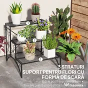 Outsunny Raft pentru Plante cu 3 Niveluri din metal, 60x60x60 cm, Negru | Aosom Romania 