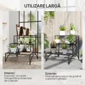 Outsunny Raft pentru Plante cu 3 Niveluri din metal, 60x60x60 cm, Negru | Aosom Romania 