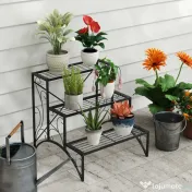 Outsunny Raft pentru Plante cu 3 Niveluri din metal, 60x60x60 cm, Negru | Aosom Romania 