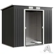 Outsunny Adăpost de Grădină Metalic în Alipire cu Kit de Fundație, Ușă Dublă, Ventilații și Acoperiș Înclinat, Gri | Aosom Romania 