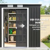 Outsunny Adăpost de Grădină Metalic în Alipire cu Kit de Fundație, Ușă Dublă, Ventilații și Acoperiș Înclinat, Gri | Aosom Romania 