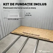 Outsunny Adăpost de Grădină Metalic în Alipire cu Kit de Fundație, Ușă Dublă, Ventilații și Acoperiș Înclinat, Gri | Aosom Romania 