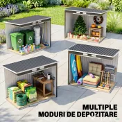 Outsunny Adăpost de Grădină Metalic în Alipire cu Kit de Fundație, Ușă Dublă, Ventilații și Acoperiș Înclinat, Gri | Aosom Romania 