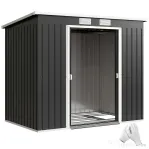 Outsunny Depozit pentru Unelte de Grădină din Metal cu Kit Fundație, Uși Duble, Ventilație și Acoperiș Înclinat, Gri