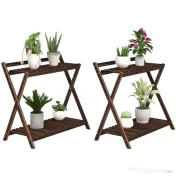 Outsunny Set de 2 Suporturi pentru Plante cu 2 Niveluri, 73x36x64 cm, Maro | Aosom Romania 