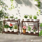 Outsunny Set de 2 Suporturi pentru Plante cu 2 Niveluri, 73x36x64 cm, Maro | Aosom Romania 