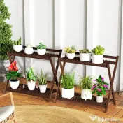 Outsunny Set de 2 Suporturi pentru Plante cu 2 Niveluri, 73x36x64 cm, Maro | Aosom Romania 
