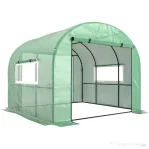 Outsunny Seră tip tunel pentru grădină 3x3x2 m din oțel și PE anti-UV cu uși rulabile și ferestre, verde