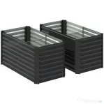 Outsunny Set 2 Straturi de Grădină Înălțate, Fără Fund, din Oțel Zincat, 120x60x60 cm, Gri Închis