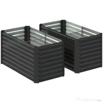 Outsunny Set 2 Straturi de Grădină Înălțate, Fără Fund, din Oțel Zincat, 120x60x60 cm, Gri Închis