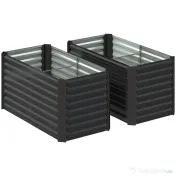 Outsunny Set de 2 Straturi Înălțate Galvanizate pentru Grădină cu Parte Inferioară Deschisă, 120x60x60 cm, Gri Închis | Aosom Romania 