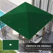 Outsunny Copertină pentru Foișor, Înlocuire Acoperiș pentru Foișor de Grădină cu Orificii de Drenaj, 298x298 cm, Verde | Aosom Romania
