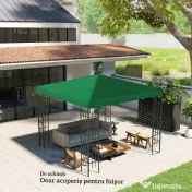 Outsunny Copertină pentru Foișor, Înlocuire Acoperiș pentru Foișor de Grădină cu Orificii de Drenaj, 298x298 cm, Verde | Aosom Romania