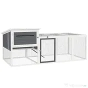 PawHut Coteț pentru 2-4 Găini, Cuib pentru Clocit cu Acoperiș Impermeabil, Tavă Detașabilă și Uși, 214x101x91,5 cm, Gri | Aosom Romania 
