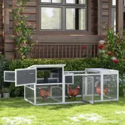 PawHut Coteț pentru 2-4 Găini, Cuib pentru Clocit cu Acoperiș Impermeabil, Tavă Detașabilă și Uși, 214x101x91,5 cm, Gri | Aosom Romania 