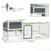 PawHut Coteț pentru 2-4 Găini, Cuib pentru Clocit cu Acoperiș Impermeabil, Tavă Detașabilă și Uși, 214x101x91,5 cm, Gri | Aosom Romania 