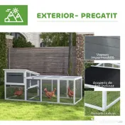 PawHut Coteț pentru 2-4 Găini, Cuib pentru Clocit cu Acoperiș Impermeabil, Tavă Detașabilă și Uși, 214x101x91,5 cm, Gri | Aosom Romania 