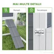PawHut Coteț pentru 2-4 Găini, Cuib pentru Clocit cu Acoperiș Impermeabil, Tavă Detașabilă și Uși, 214x101x91,5 cm, Gri | Aosom Romania 