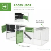 PawHut Coteț pentru 2-4 Găini, Cuib pentru Clocit cu Acoperiș Impermeabil, Tavă Detașabilă și Uși, 214x101x91,5 cm, Gri | Aosom Romania 