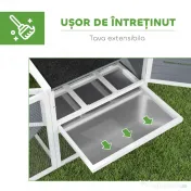 PawHut Coteț pentru 2-4 Găini, Cuib pentru Clocit cu Acoperiș Impermeabil, Tavă Detașabilă și Uși, 214x101x91,5 cm, Gri | Aosom Romania 