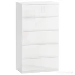 HOMCOM Comodă modernă cu 5 sertare și sistem antirăsturnare, din lemn, 55x33x100 cm, alb lucios