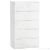 HOMCOM Comodă, Modernă și Anti-răsturnare, Dulap de Depozitare cu 5 Sertare din Pal Melaminat, 55x33x100 cm, Alb Lucios | Aosom Romania 