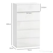 HOMCOM Comodă, Modernă și Anti-răsturnare, Dulap de Depozitare cu 5 Sertare din Pal Melaminat, 55x33x100 cm, Alb Lucios | Aosom Romania 