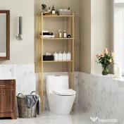 HOMCOM Unitate de Depozitare Deasupra Toaletei din Bambus cu 3 Rafturi, 63,5x25,5x181 cm, Lemn Natural | Aosom Romania 