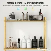 HOMCOM Unitate de Depozitare Deasupra Toaletei din Bambus cu 3 Rafturi, 63,5x25,5x181 cm, Lemn Natural | Aosom Romania 