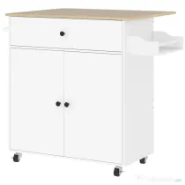 HOMCOM Insulă de Bucătărie cu Sertar, Dulap, Suport pentru Condimente și Prosoape, 106x42x87 cm, Alb și Stejar