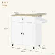 HOMCOM Insulă de Bucătărie cu Sertar, Dulap, Suport pentru Condimente și Suport pentru Prosoape, 106x42x87 cm, Alb și Stejar | Aosom Romania 