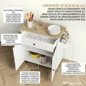 HOMCOM Insulă de Bucătărie cu Sertar, Dulap, Suport pentru Condimente și Suport pentru Prosoape, 106x42x87 cm, Alb și Stejar | Aosom Romania 