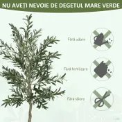 HOMCOM Măslin Artificial Înalt de 180 cm cu 900 Frunze, 40 Măsline și Ghiveci | Aosom Romania 