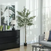 HOMCOM Măslin Artificial Înalt de 180 cm cu 900 Frunze, 40 Măsline și Ghiveci | Aosom Romania 