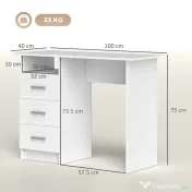 HOMCOM Birou pentru Calculator cu 3 Sertare și Spațiu de Depozitare, 100x40x75 cm, Alb | Aosom Romania