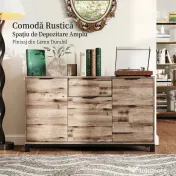 HOMCOM Bufet în stil industrial cu sertar și 3 dulapuri, din lemn maro, 120x36,5x70 cm