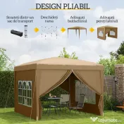 Foisor de gradina pliabil Outsunny din otel si tesatura Oxford cu funii si cuie incluse, 2,95x2,95x2,58 m, alb | Aosom Romania