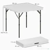 Outsunny Masă de Camping Pliabilă cu 2 Înălțimi Reglabile, 86x86x74 cm, Alb | Aosom Romania