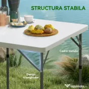 Outsunny Masă de Camping Pliabilă cu 2 Înălțimi Reglabile, 86x86x74 cm, Alb | Aosom Romania