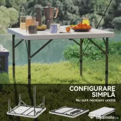 Outsunny Masă de Camping Pliabilă cu 2 Înălțimi Reglabile, 86x86x74 cm, Alb | Aosom Romania
