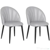 HOMCOM Set 2 Scaune din Piele Ecologică cu Picioare din Oțel și Spătar în Formă, 52x54x79 cm, Gri Deschis | Aosom Romania 