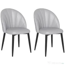 HOMCOM Set 2 Scaune din Piele Ecologică cu Picioare din Oțel și Spătar în Formă, 52x54x79 cm, Gri Deschis | Aosom Romania
