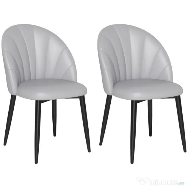 HOMCOM Set 2 Scaune din Piele Ecologică cu Picioare din Oțel și Spătar în Formă, 52x54x79 cm, Gri Deschis | Aosom Romania