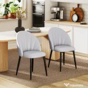HOMCOM Set 2 Scaune din Piele Ecologică cu Picioare din Oțel și Spătar în Formă, 52x54x79 cm, Gri Deschis | Aosom Romania 