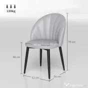 HOMCOM Set 2 Scaune din Piele Ecologică cu Picioare din Oțel și Spătar în Formă, 52x54x79 cm, Gri Deschis | Aosom Romania 